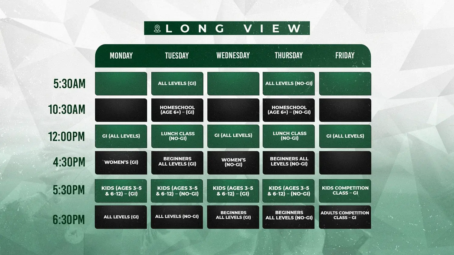 Printable weekly class schedule for Seeds 13 Longview